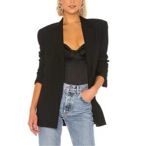 grlfrnd - power blazer jacket button front notch collar padded black revolve